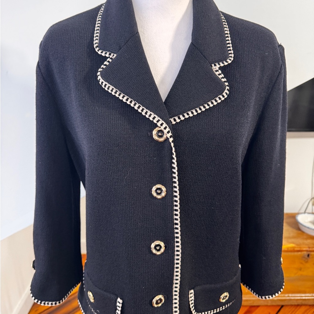 St. John Collection Black Blazer with White Trim - Picture 3 of 12